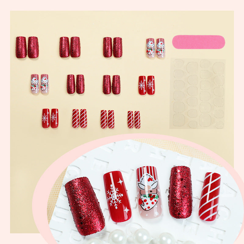 Artificial nail set with festive Christmas motifs and glitter Stornfield