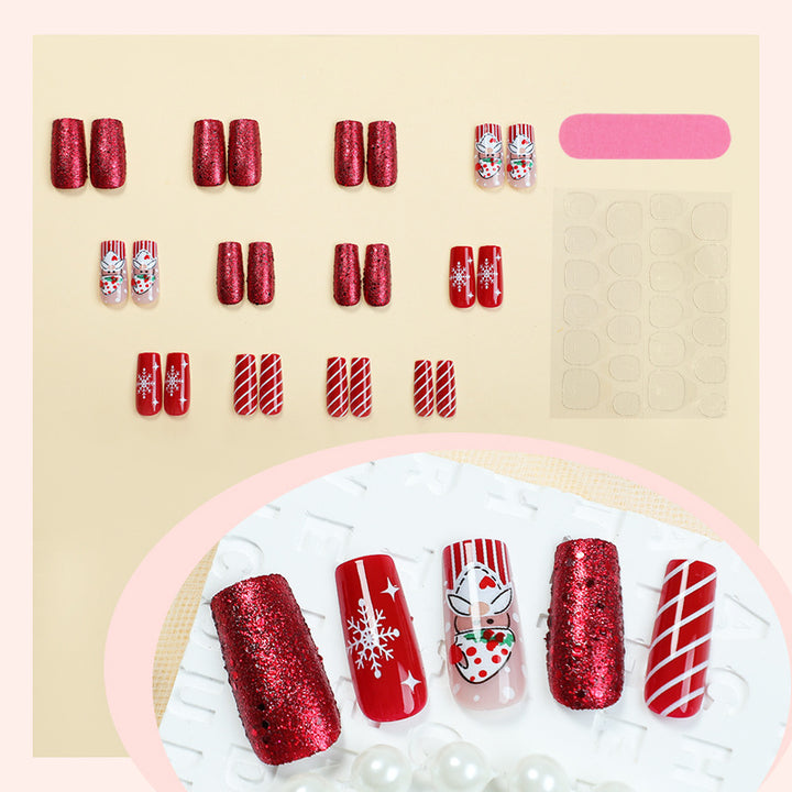Artificial nail set with festive Christmas motifs and glitter Stornfield