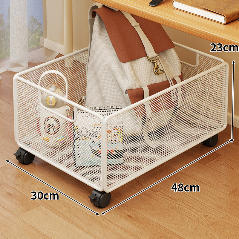 Under-Desk Rolling Mesh Utility Basket with Locking Swivel Wheels