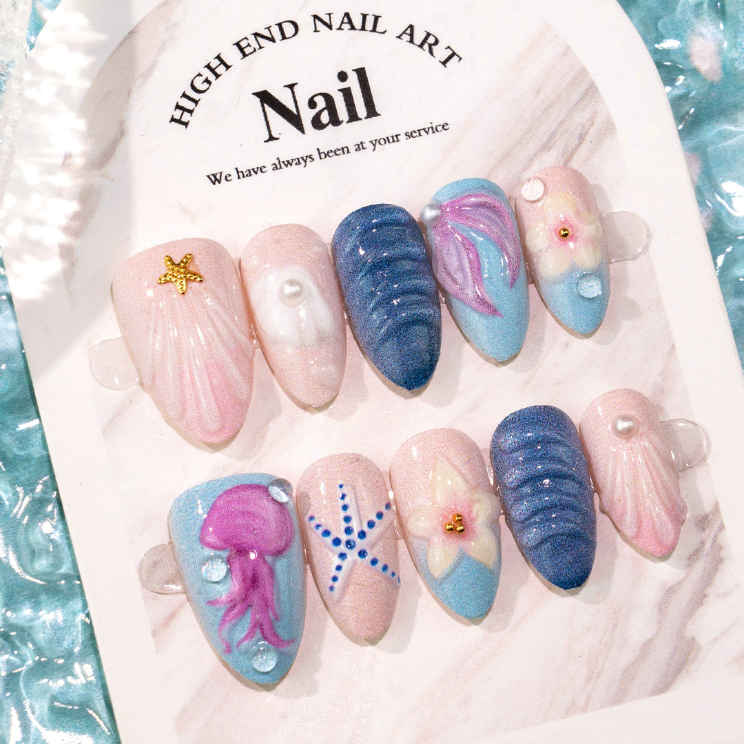 Artistic Shell-Themed Press-On Nail Set