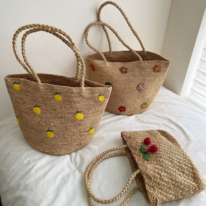 Handmade straw bag with colorful lemon design Stornfield