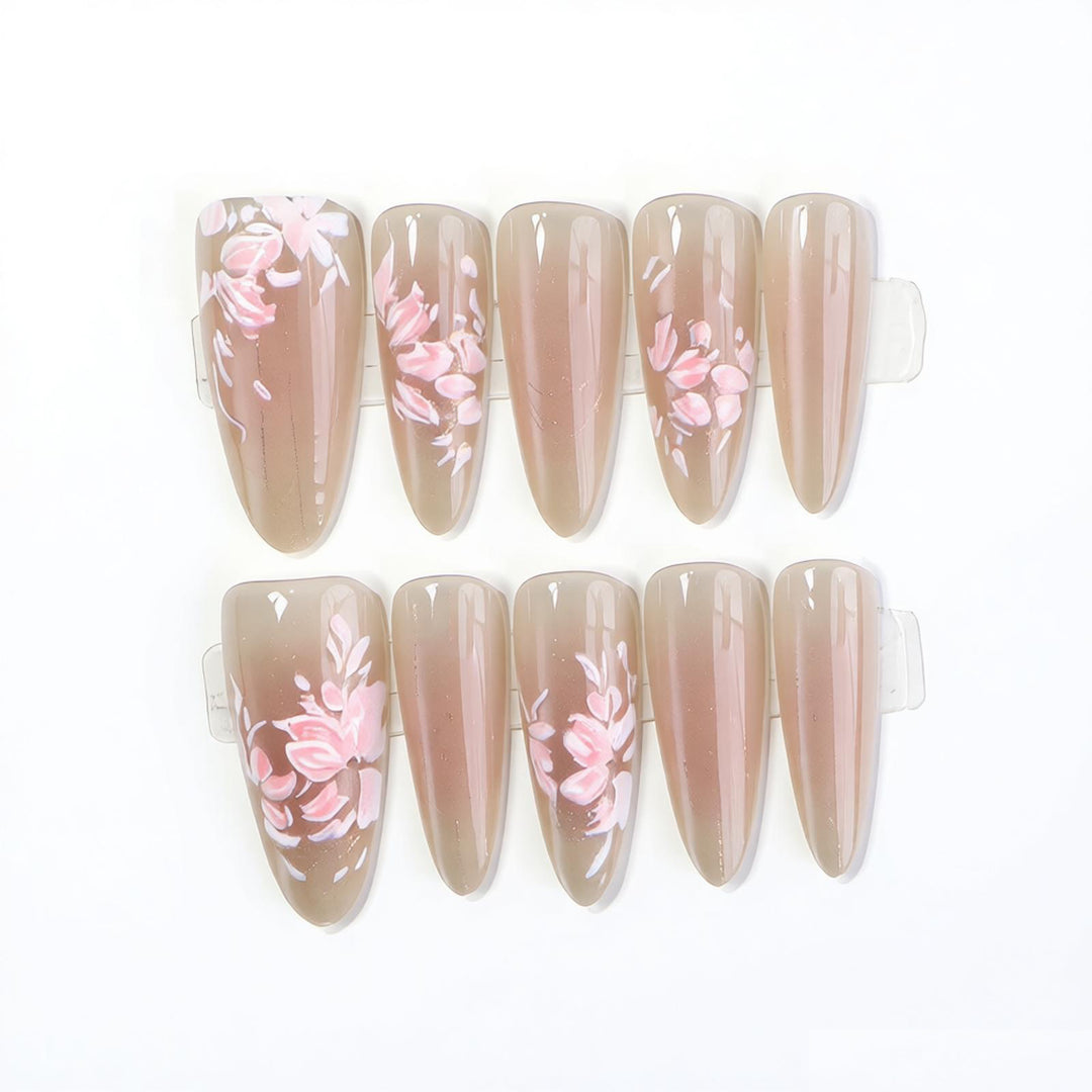 Elegant Press-On Nail Art Set with Floral Design Stornfield