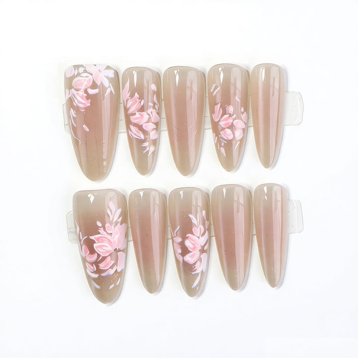 Elegant Press-On Nail Art Set with Floral Design Stornfield