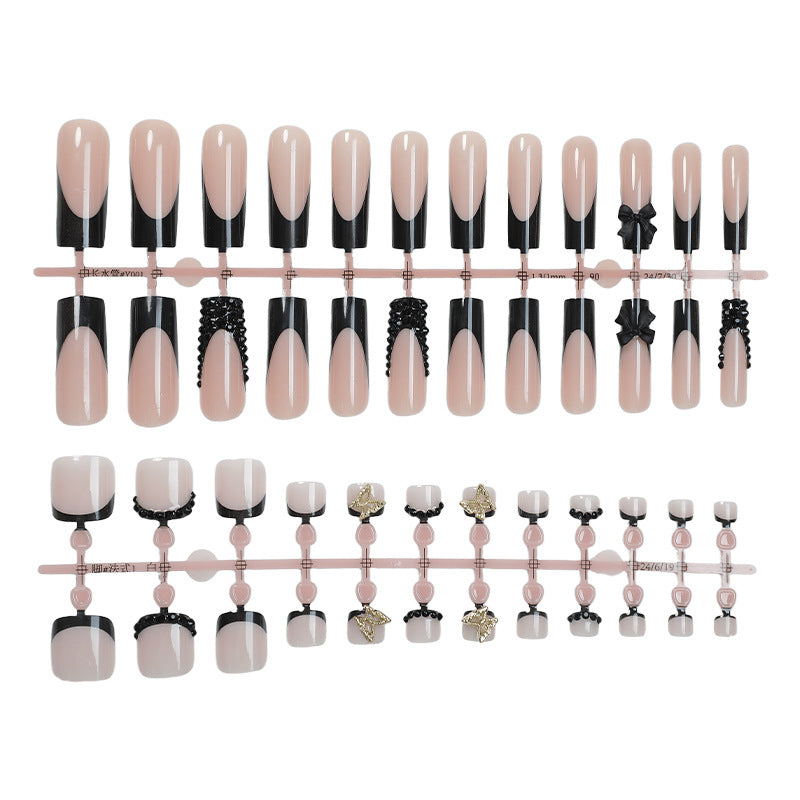 Elegant Press-On Nail Art Set with Decorative Bows and Crystal Accents Stornfield