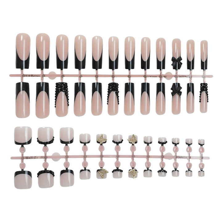 Elegant Press-On Nail Art Set with Decorative Bows and Crystal Accents Stornfield