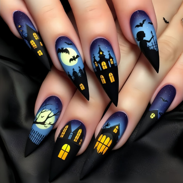 Gothic-Inspired Halloween-Themed Stiletto Nail Art Stornfield