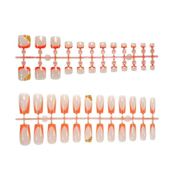 Artificial nail set with stylish orange neon accents Stornfield