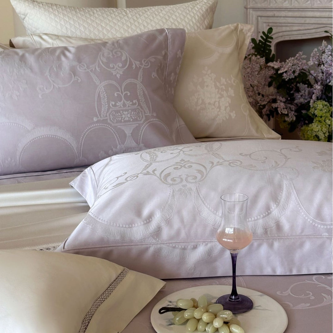 Premium Jacquard Damask Bedding Ensemble with Quilted Euro Shams