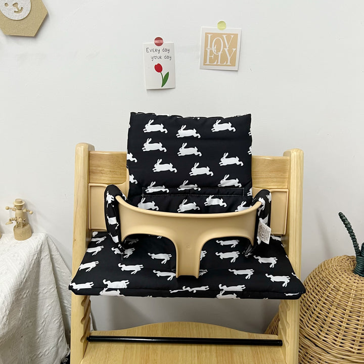 Quilted High Chair Seat Liner with Rabbit Print and Integrated Strap Slots