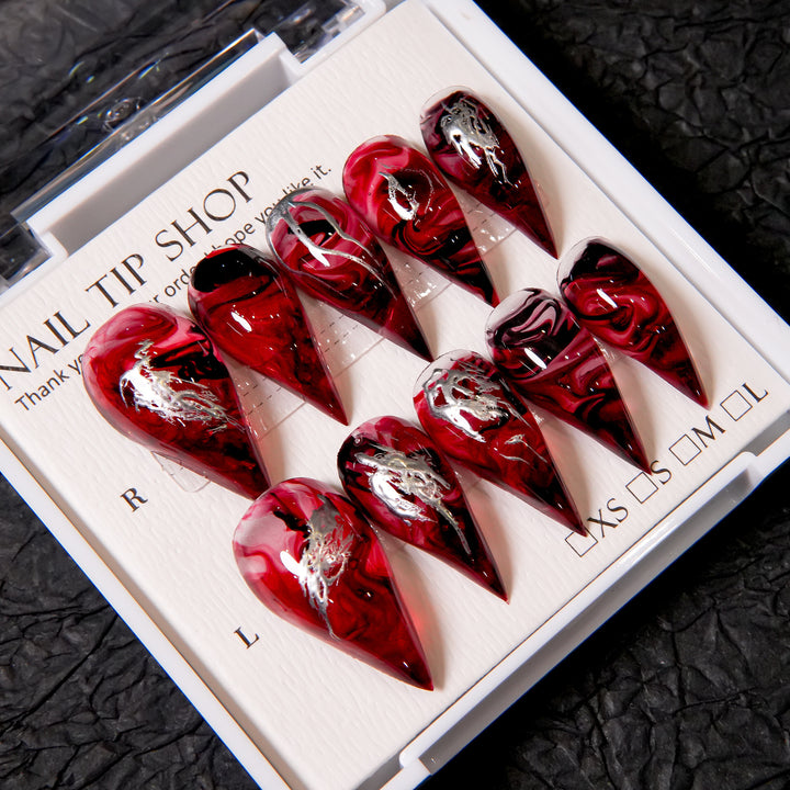 Stiletto Press-On Nail Set with Artistic Swirl Design