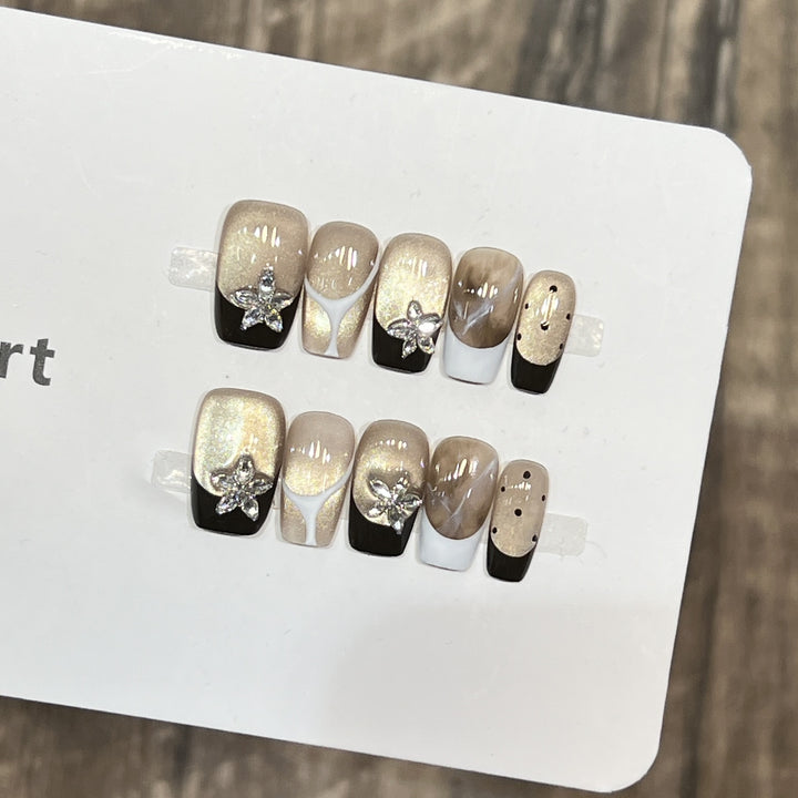 Elegant Press-On Nail Art Set with Floral Embellishments Stornfield
