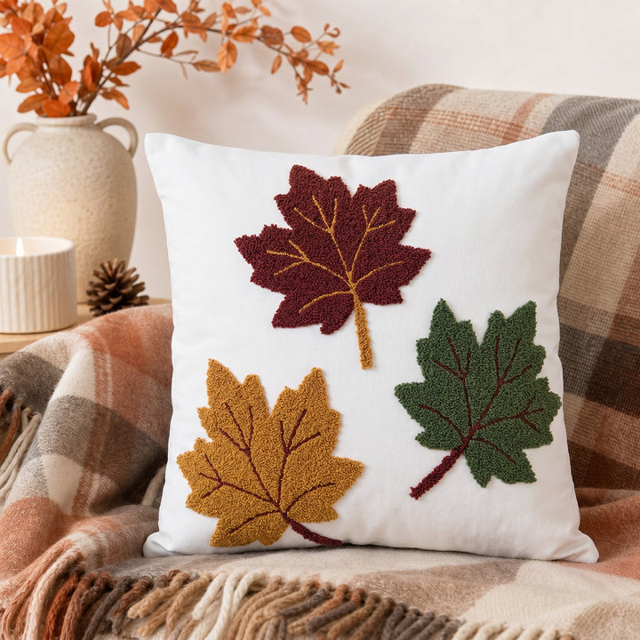 Decorative Tufted Chenille Autumn Leaf Throw Pillow Cover