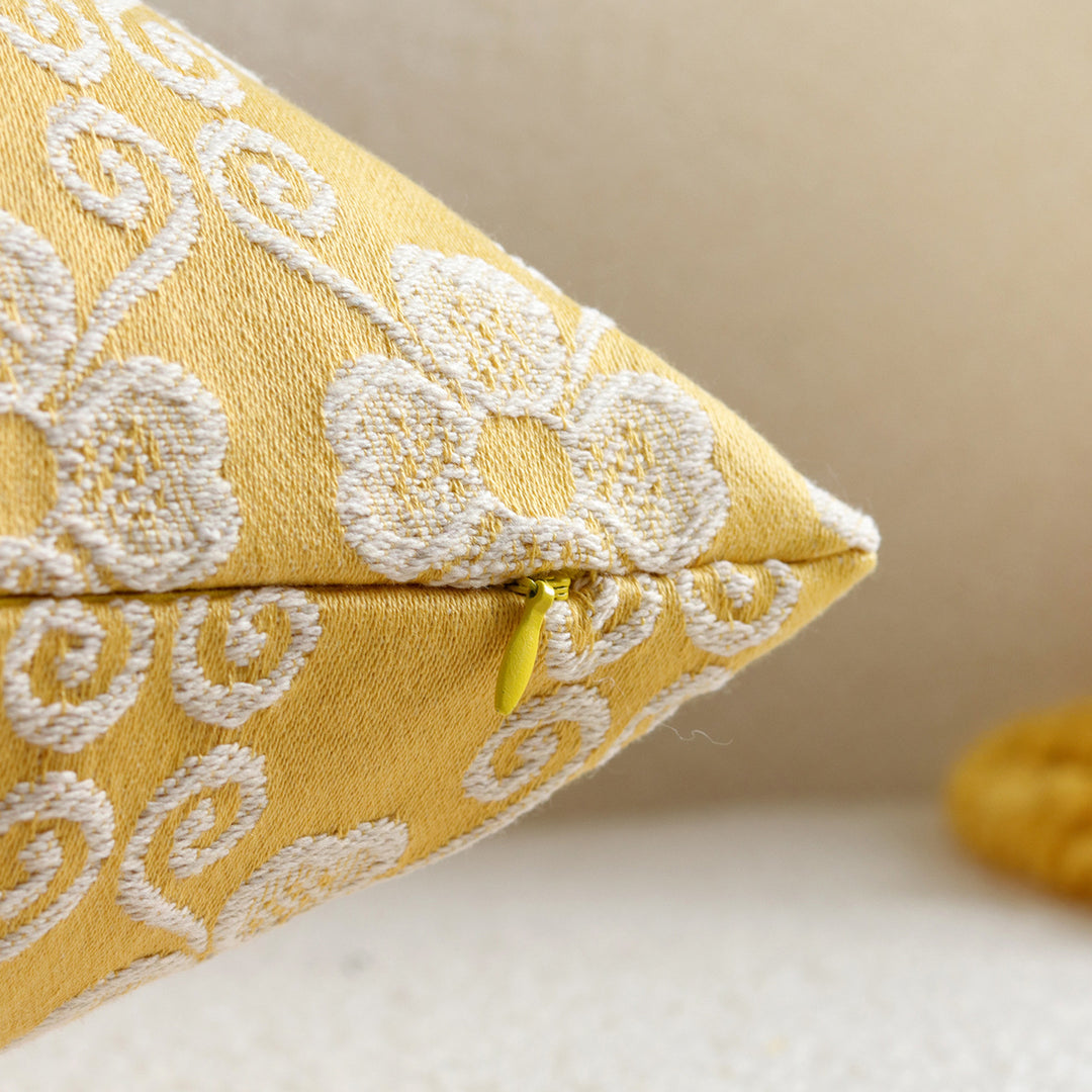 Square Embroidered Floral Jacquard Decorative Pillow Cover