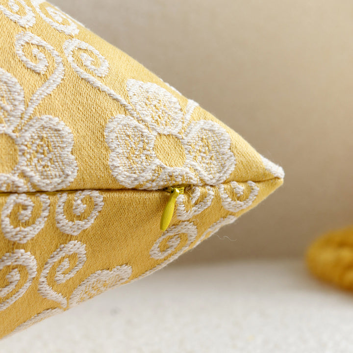 Square Embroidered Floral Jacquard Decorative Pillow Cover