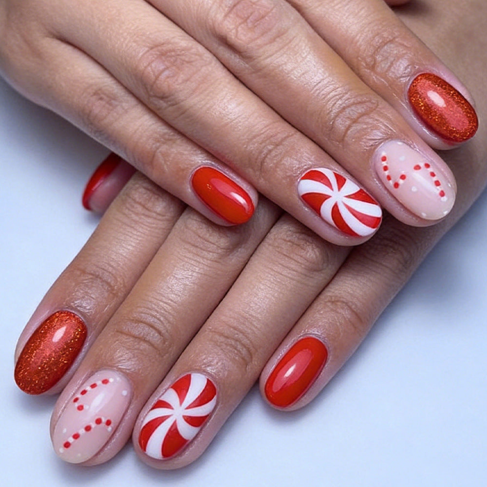 Festive Candy-Themed Press-On Nails Stornfield