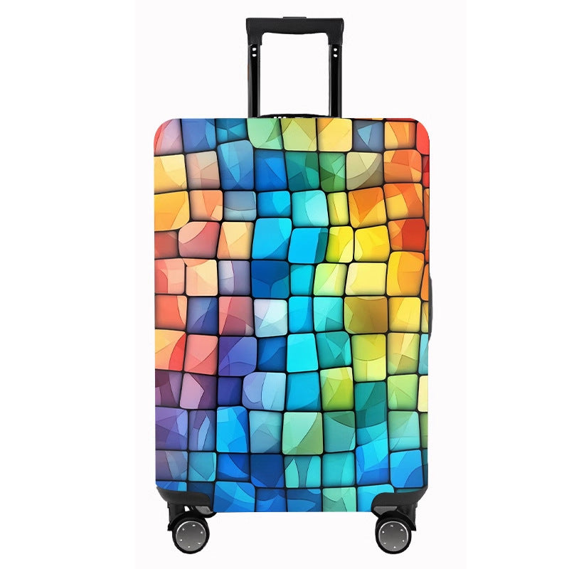 Unisex nan elastic motif suitcase cover made of stretchable polyester with handle and wheel openings Stornfield