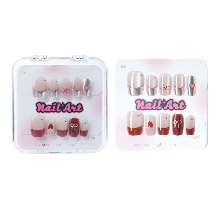 Romantic Heart-Themed Press-On Nail Set Stornfield