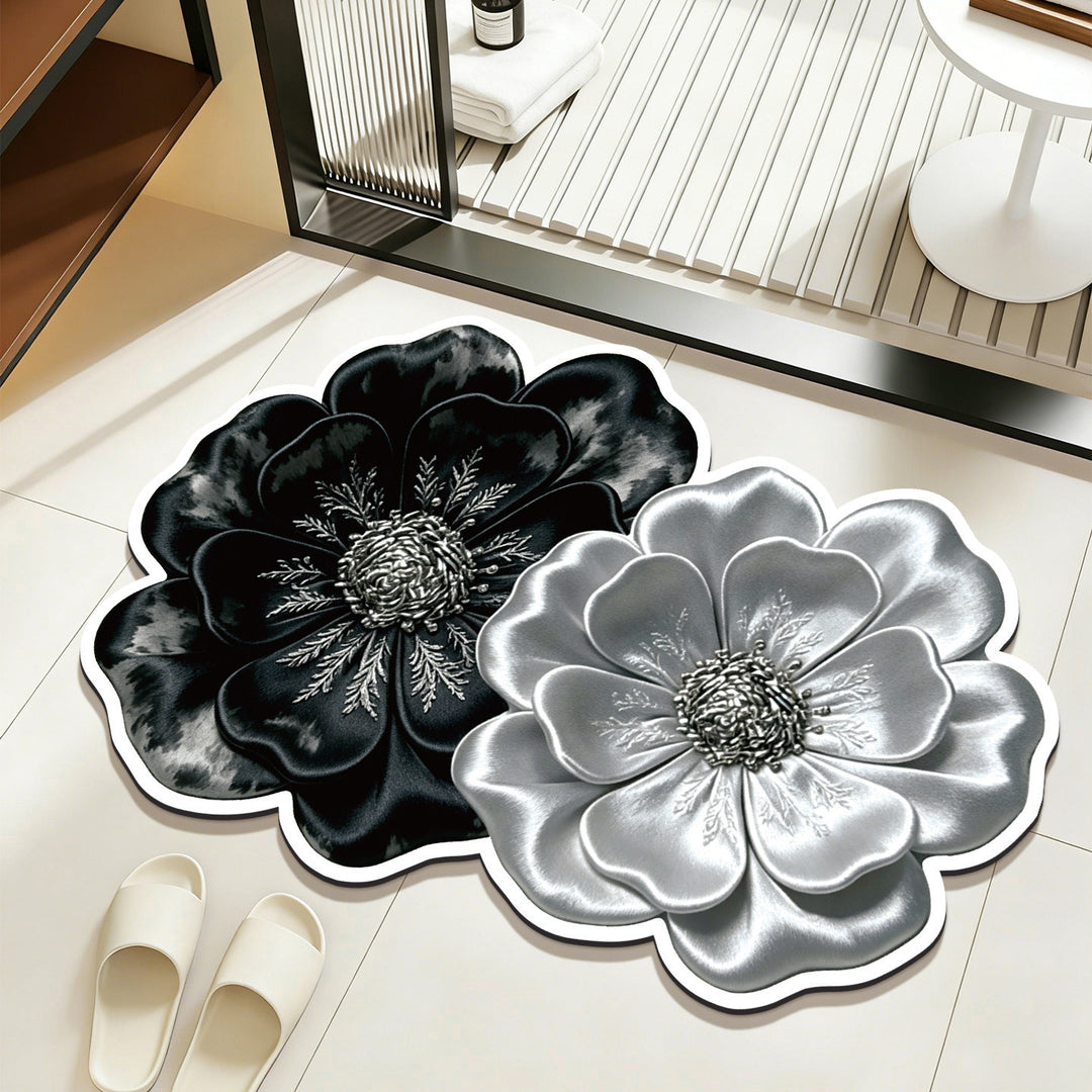 Floral Embroidered Bathroom Rug