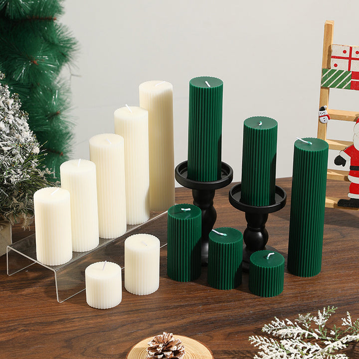 Ribbed Textured Holiday Pillar Candle Set