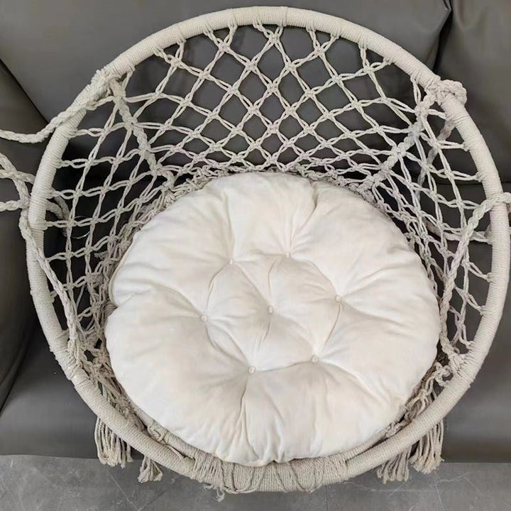 Macrame hanging chair with complete ceiling mounting kit and decorative tassel fringe Stornfield