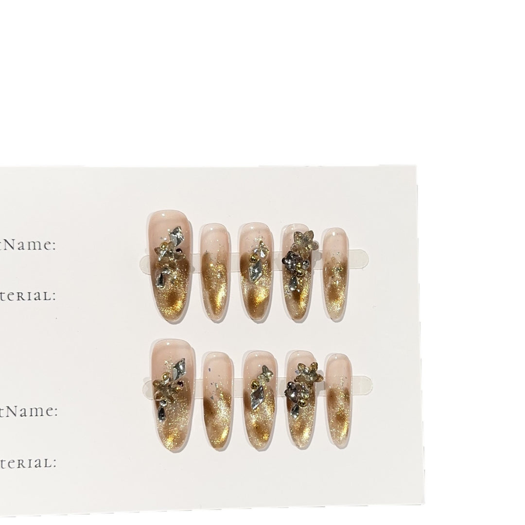 Luxury Glittery Press-On Nail Set with Floral Accents