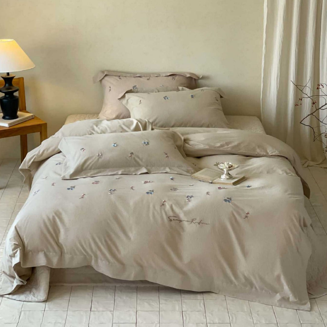 Embroidered Cotton Duvet Cover Bedding Set with Pillowcases