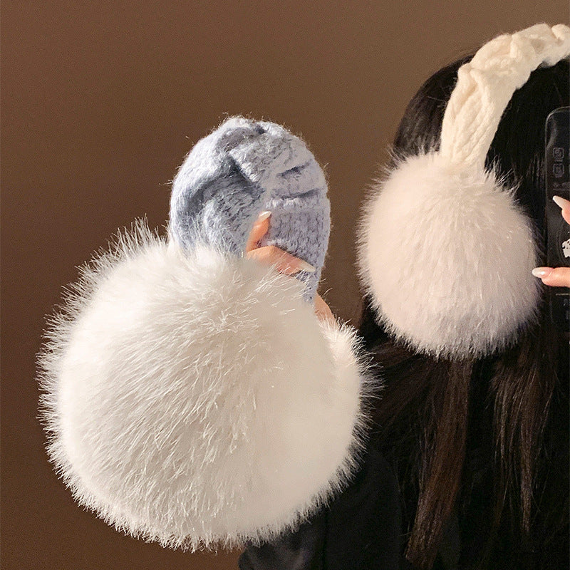 Plush Faux-Fur Round Earmuffs with Quilted Cable-Knit Headband Stornfield