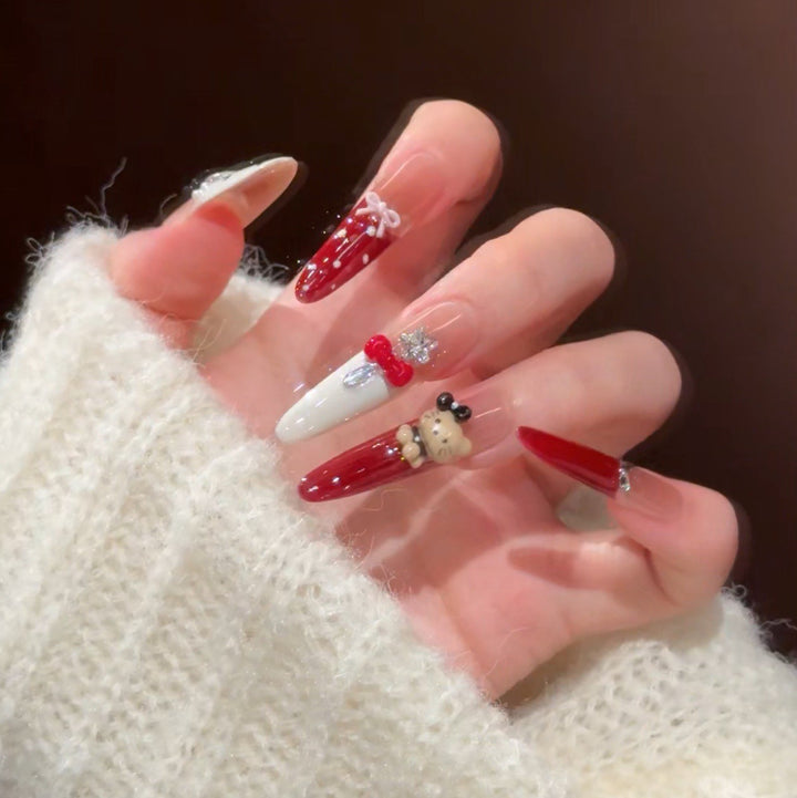 Artistic Press-On Nail Set with Holiday Designs Stornfield