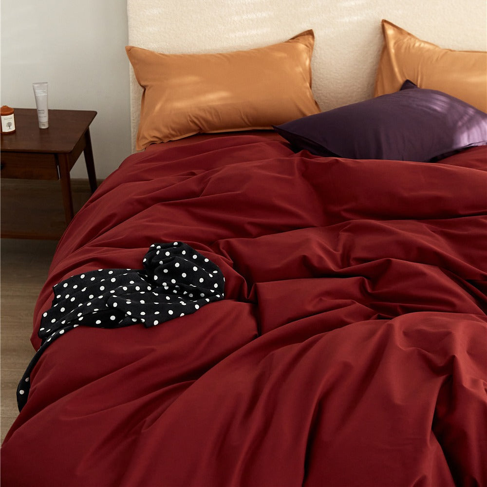 Reversible Two-Tone Cotton Sateen Duvet Cover Set with Deep-Pocket Fitted Sheet and Pillowcases