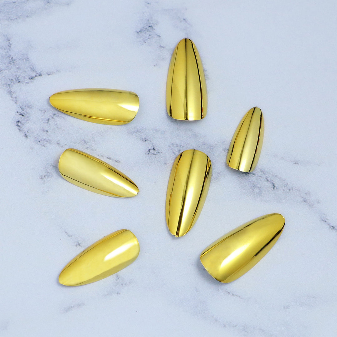 Glossy Metallic Almond-Shaped Press-On Nails Stornfield