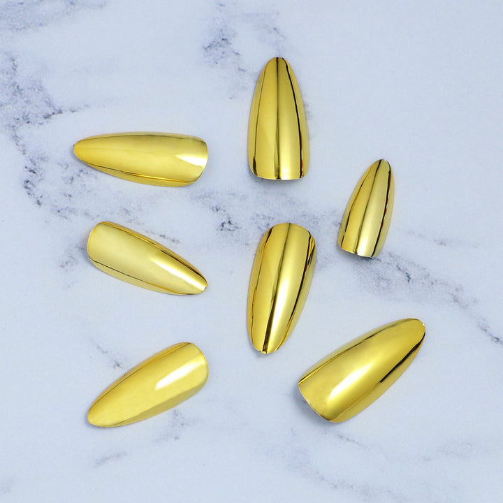 Glossy Metallic Almond-Shaped Press-On Nails Stornfield