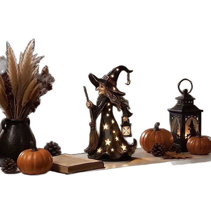 Decorative witch figure with broom Stornfield