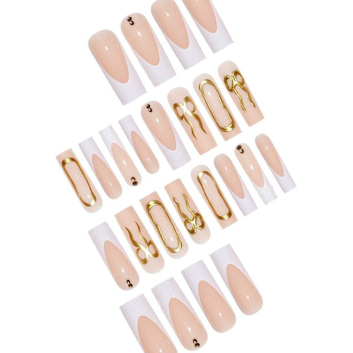 Artistic 3D Press-On Nail Set with Decorative Gold Accents Stornfield