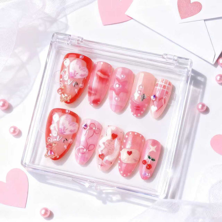 Artistic Heart-Themed Press-On Nail Art Set Stornfield