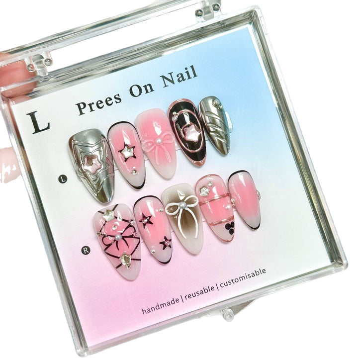 Artistic Press-On Nails Set with Decorative Accents