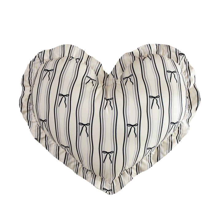 Heart-shaped cotton decorative cushion with gathered edge and heart stripe motif Stornfield