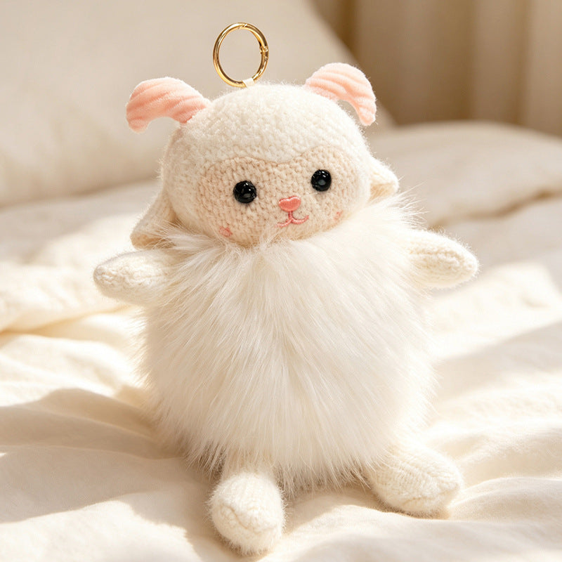 Plush Fluffy Monkey Bag Charm Keychain with Faux-Fur Body and Gold Ring Stornfield