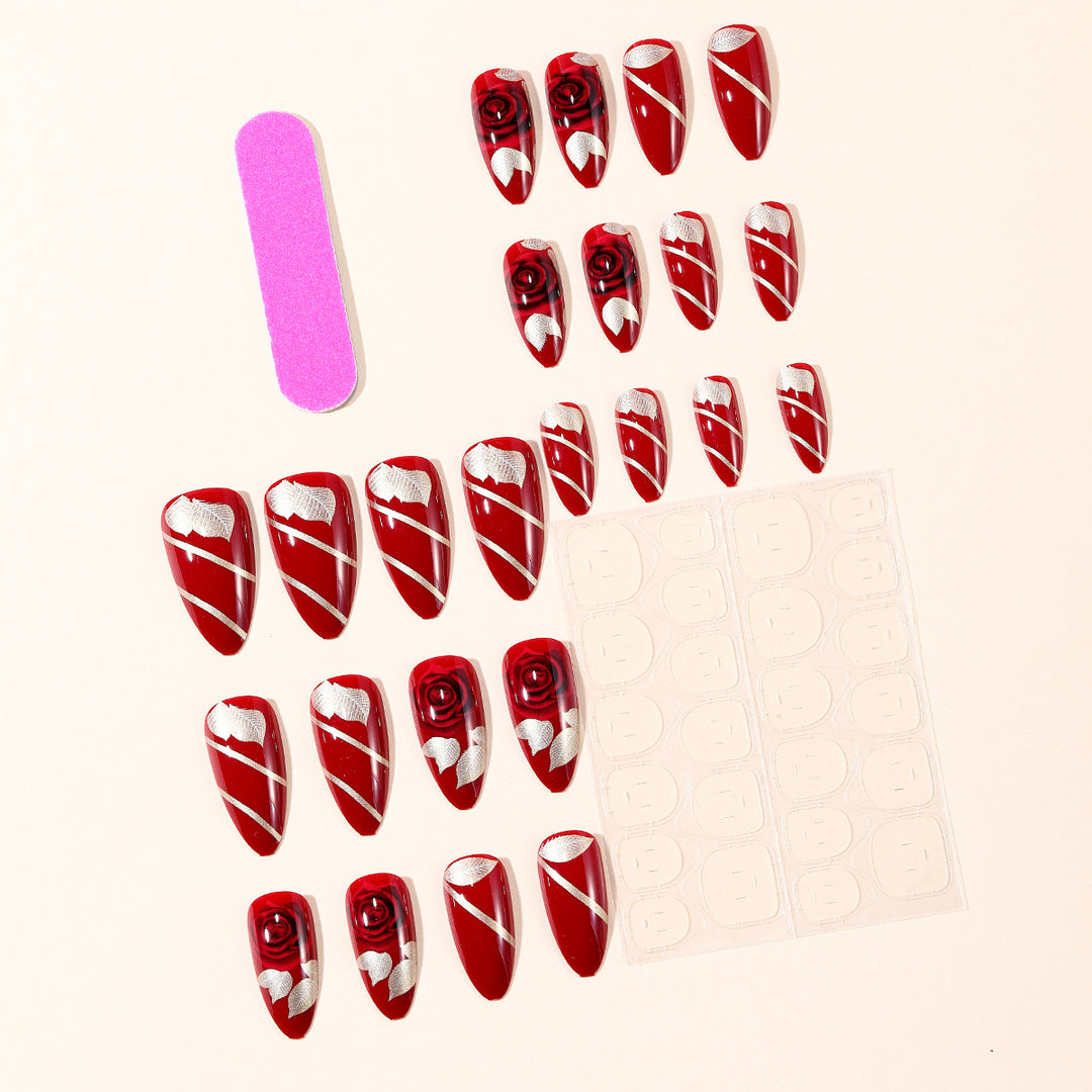 Rose-Accent Stiletto Nail Art Extensions Stornfield