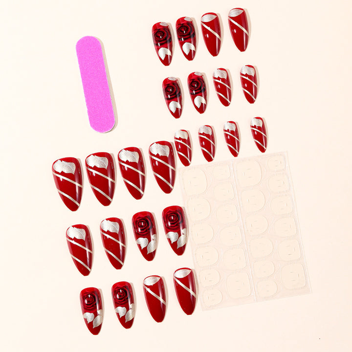 Rose-Accent Stiletto Nail Art Extensions Stornfield