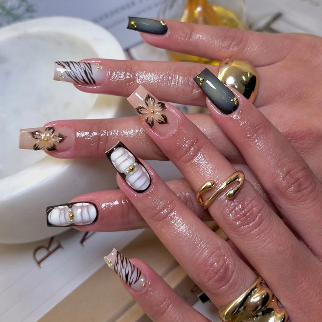 Artificial nails with exquisite floral and geometric designs Stornfield