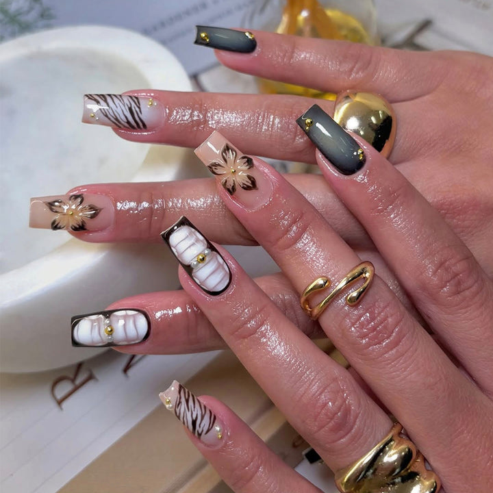 Artificial nails with exquisite floral and geometric designs Stornfield