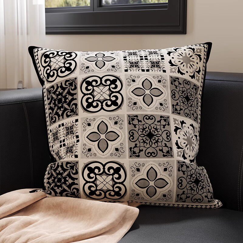 Botanical Sketch Velvet Square Throw Pillow Cover with Zebra-Trim Hidden Zipper