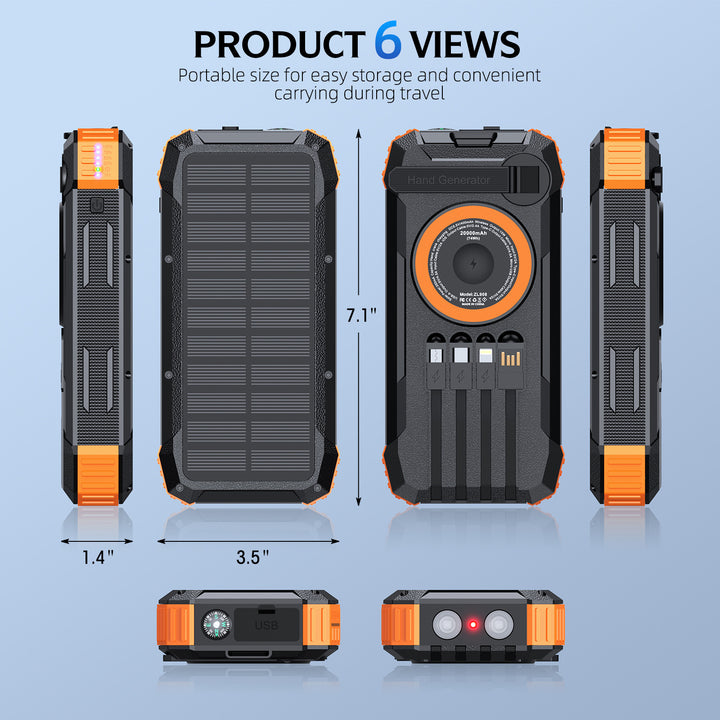 Multifunctional Solar Power Bank with LED Light and Integrated Charging Cable Stornfield