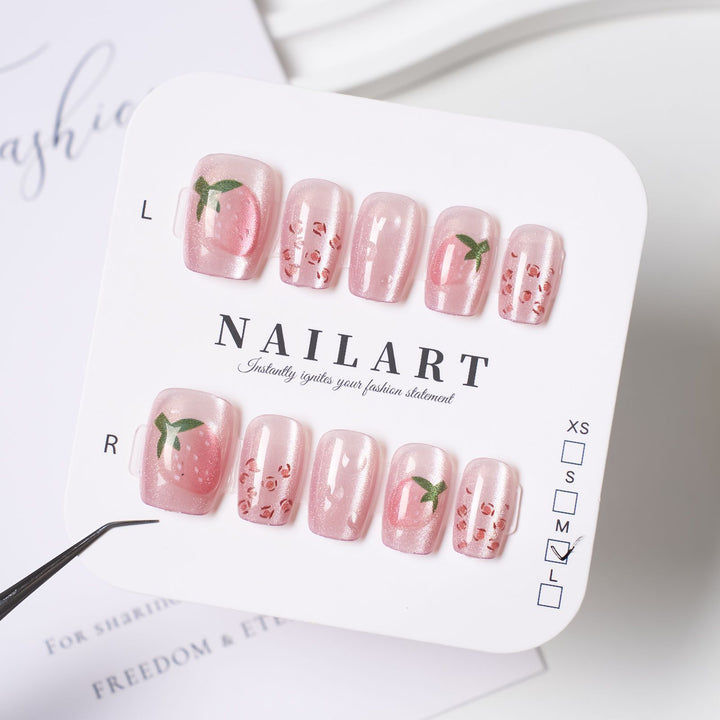 Artisanal Press-On Nail Set with Floral and Fruit Designs Stornfield