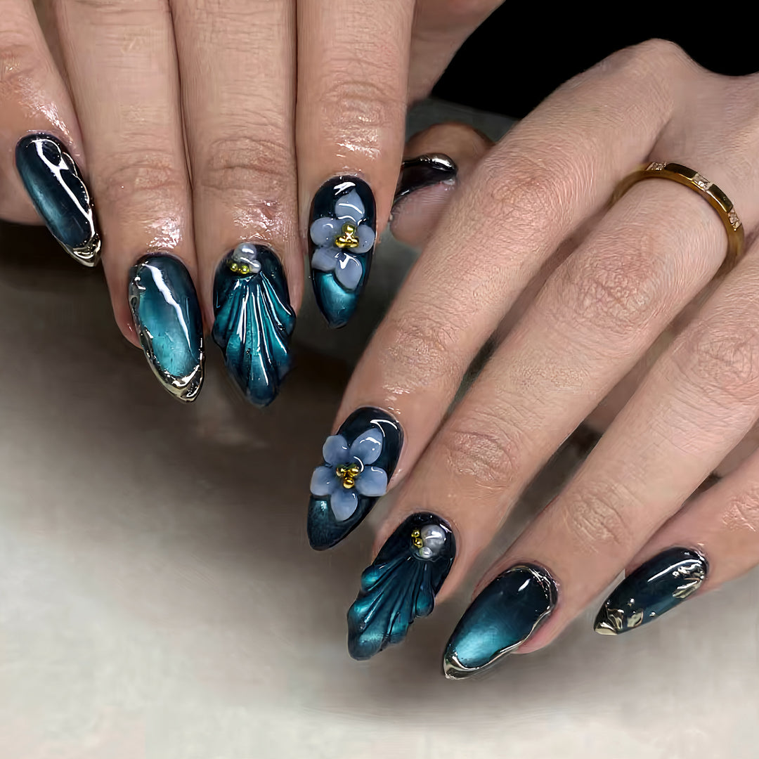 Artistic Floral and Gel Press-On Nail Art Stornfield