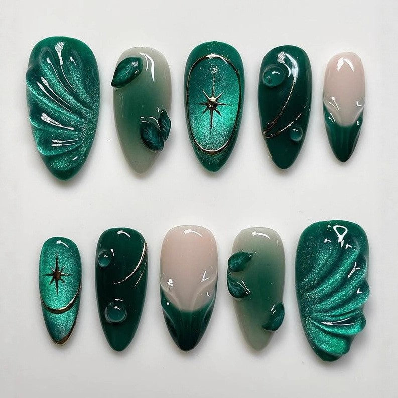 Elegant Artificial Nails with Botanical Designs Stornfield
