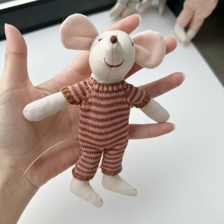 Handcrafted Cotton Plush Mouse Doll with Crocheted Dress