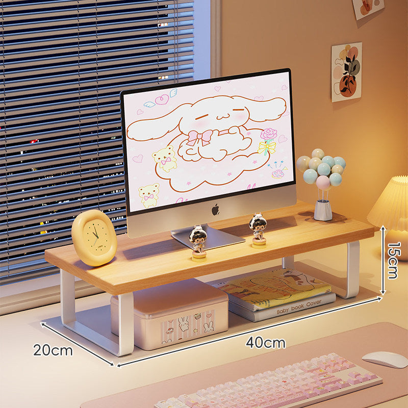 Elevated Monitor Riser Stand with Wood-Effect Top Metal Frame and Under-Shelf Storage