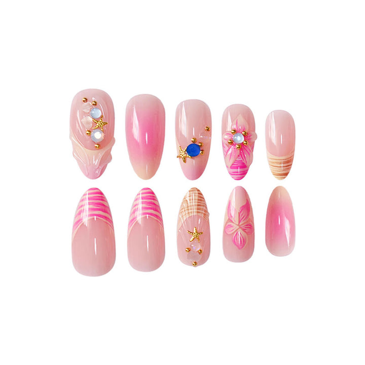 Artistic Press-On Nail Set with Floral and 3D Accents Stornfield