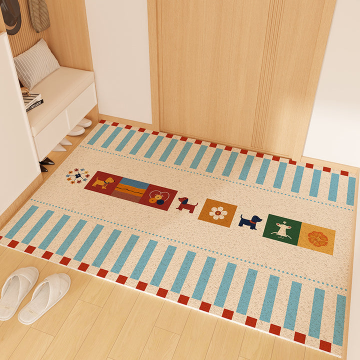 Playful Striped Dog Print Welcome Mat Stornfield